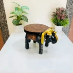 Handpainted Wooden Elephant Stool Multicolor Decorative Figurine Mini Side Table | Indian Ethnic Handicraft for Home & Office Decor - Image 2