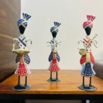 Set of 3 Metal Musician Standing Decorative Sardar White Theme Decorative Showpiece Table Decor Home Decor Musician Tabletop Showpiece Gift Item Multicolour (Size 6x8 Inch)