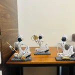 Set of 3 Metal Musician Langa Sardar White Theme Decorative Showpiece Table Decor Home Decor Musician Tabletop Showpiece Gift Item Multicolour (Size 6x8 Inch)