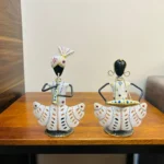 Set of 2 Metal Musician Couple Tealight White Theme Decorative Showpiece Table Decor Home Decor Musician Tabletop Showpiece Gift Item Multicolour (Size 5x8 Inch)