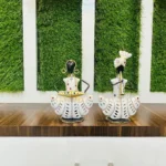 Set of 2 Metal Musician Couple Tealight White Theme Decorative Showpiece Table Decor Home Decor Musician Tabletop Showpiece Gift Item Multicolour (Size 5x8 Inch) - Image 3