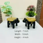 Set of 2 Handcrafted Wooden Elephant Stool Brass Fitted Painted Showpiece & Candle Holder | Colorful Side Table for Home & Office Decor - Image 4