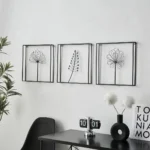 Miracle Craft - Black Metal Flower Wall Art Set of 3 Minimalist Plant Theme Hanging Decor for Living Room Kitchen Bathroom Bedroom Office (Size 16x16 Inch Each)