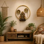 Miracle Craft - Decorative Ganesha Wall Art with Diya Holder Golden Frame Handmade Religious Sculpture for Home Temple Living Room Festive Decoration (Size 15x15 Inch) - Image 2