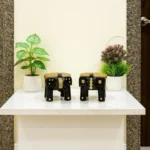 Set of 2 Handcrafted Wooden Elephant Stool Brass Fitted Painted Showpiece & Candle Holder | Colorful Side Table for Home & Office Decor - Image 3