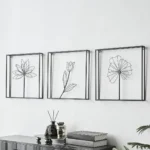Miracle Craft - Elegant Black Iron Flower Wall Decor Set of 3 Minimalist Botanical Artwork Hanging for Living Space Bathroom Bedroom Office (Size 16x16 Inch Each)
