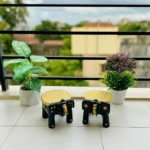 Set of 2 Handcrafted Wooden Elephant Stool Brass Fitted Painted Showpiece & Candle Holder | Colorful Side Table for Home & Office Decor - Image 6