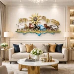 Miracle Craft - Handcrafted Metal Seven Running Horses Wall Art Multicolor Floral Frame Large Decor 51x29 Inch Living Room Office - Image 5