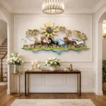 Miracle Craft - Handcrafted Metal Seven Running Horses Wall Art Multicolor Floral Frame Large Decor 51x29 Inch Living Room Office - Image 4
