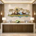 Miracle Craft - Handcrafted Metal Seven Running Horses Wall Art Multicolor Floral Frame Large Decor 51x29 Inch Living Room Office - Image 2