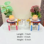 Handpainted Embossed Wooden Elephant Stool Multicolor Decorative Figurine Mini Side Table | Indian Ethnic Handicraft for Home & Office Decor - Image 3