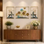 Miracle Craft - Multicolor Iron Deer Wall Decor Set of 3 Leaf Pattern Hanging Frame Large Accent for Living Room Bedroom Office Reception - Image 3