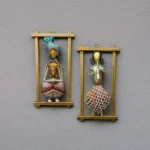 Rajasthani Musician Couple Sardar Doll Wall Decor Frames Multicolor Metal Handmade Showpieces for Living Room & Bedroom Decoration (Set of 2) - Image 2