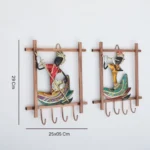Set of 2 Rajasthani Handpainted Musician Key Holders Decorative Metal Wall Hangers with 4 Hooks, Multicolor Art for Home, Entryway & Office Decor - Image 2