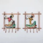 Set of 2 Rajasthani Handpainted Musician Key Holders Decorative Metal Wall Hangers with 4 Hooks, Multicolor Art for Home, Entryway & Office Decor - Image 4