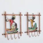 Set of 2 Rajasthani Handpainted Musician Key Holders Decorative Metal Wall Hangers with 4 Hooks, Multicolor Art for Home, Entryway & Office Decor - Image 3