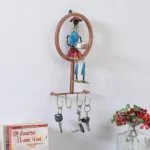Rajasthani Handpainted Musician Doll Key Holder Decorative Metal Wall Hanger with 4 Hooks, Multicolor Art for Home, Entryway & Office Decor - Image 4