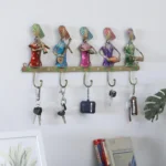 Handpainted Metal Sardar Musician Key Holder Decorative Wall Hanger with 5 Hooks, Multicolor Art for Home, Entryway & Office Decor