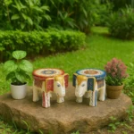 Handpainted Embossed Wooden Elephant Stool Multicolor Decorative Figurine Mini Side Table | Indian Ethnic Handicraft for Home & Office Decor - Image 5