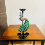 Metal Multicolor Elegant Peacock T Light Candle Holder showpiece