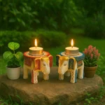Handpainted Embossed Wooden Elephant Stool Multicolor Decorative Figurine Mini Side Table | Indian Ethnic Handicraft for Home & Office Decor - Image 2