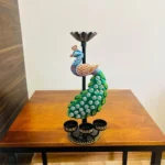 Iron Antique Multicolor Elegant Peacock T Light Candle Dhoop Holder showpiece for Pooja, Home, Office, Indoor Outdoor Décor