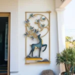 Handcrafted Metal Modern Leaf Deer Frame Wall Sculpture Multicolor Unique Modern Accent for Stylish Interiors Wall Art for Home Decor, Living Room, Bedroom & Office (Size 24x42 Inch)