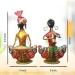 Metal Handmade Multicolor Tabletop Rajasthani Tribal Musician Couple Tealight Candle Holder Decorative Wrought Iron Showpiece for Home Decor - Image 6
