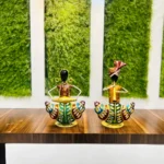 Metal Handmade Multicolor Tabletop Rajasthani Tribal Musician Couple Tealight Candle Holder Decorative Wrought Iron Showpiece for Home Decor - Image 5