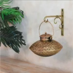 Iron Degchi Dhoop Holder and Tea Light Holder for Home and Pooja Room Decor with Wall Hanging Stand and Brass Bells (8(L) x 8(B) x (H) inches, Antique Golden Brown).