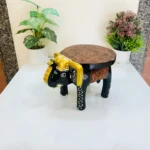 Handpainted Wooden Elephant Stool Multicolor Decorative Figurine Mini Side Table | Indian Ethnic Handicraft for Home & Office Decor - Image 5