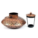 Iron Degchi Dhoop Holder and Tea Light Holder for Home and Pooja Room Decor with Wall Hanging Stand and Brass Bells (8(L) x 8(B) x (H) inches, Antique Golden Brown). - Image 3