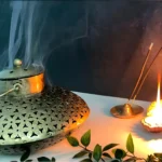 Iron Degchi Dhoop Holder and Tea Light Holder for Home and Pooja Room Decor with Wall Hanging Stand and Brass Bells (8(L) x 8(B) x (H) inches, Antique Golden Brown). - Image 2