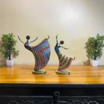 Metal Multicolor Rajasthani Musician Dancing Doll Showpiece, Table Decorative Items for Home, Antique Gift Items, Tv Unit Showpiece, Home Decoration Items (Set of 2) - Image 5