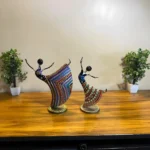 Metal Multicolor Rajasthani Musician Dancing Doll Showpiece, Table Decorative Items for Home, Antique Gift Items, Tv Unit Showpiece, Home Decoration Items (Set of 2)