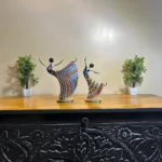 Metal Multicolor Rajasthani Musician Dancing Doll Showpiece, Table Decorative Items for Home, Antique Gift Items, Tv Unit Showpiece, Home Decoration Items (Set of 2) - Image 2