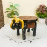 Handpainted Wooden Elephant Stool Multicolor Decorative Figurine Mini Side Table | Indian Ethnic Handicraft for Home & Office Decor - Image 4