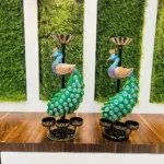 Iron Antique Multicolor Elegant Peacock T Light Candle Dhoop Holder showpiece for Pooja, Home, Office, Indoor Outdoor Décor