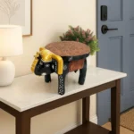 Handpainted Wooden Elephant Stool Multicolor Decorative Figurine Mini Side Table | Indian Ethnic Handicraft for Home & Office Decor