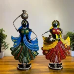 Metal Multicolor Rajasthani Decorative Matka Doll Lady Musician Showpiece, Table Decorative Items for Home, Tv Unit Showpiece, Home Decoration Items