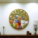 Round Metal Wall Art of Radha Krishna with Cow Spiritual Wall Hanging Sculpture for Home Living Pooja Room Decor (Size: 24X24 Inch) - Image 3