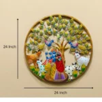 Round Metal Wall Art of Radha Krishna with Cow Spiritual Wall Hanging Sculpture for Home Living Pooja Room Decor (Size: 24X24 Inch) - Image 2