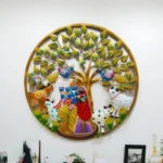 Round Metal Wall Art of Radha Krishna with Cow Spiritual Wall Hanging Sculpture for Home Living Pooja Room Decor (Size: 24X24 Inch) - Image 5