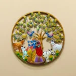 Round Metal Wall Art of Radha Krishna with Cow Spiritual Wall Hanging Sculpture for Home Living Pooja Room Decor (Size: 30X30 Inch) - Image 2