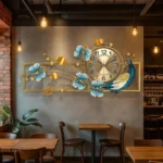 Metal Peacock Leaf Wall Clock – Multicolor Floral Metal Wall Art - Image 4