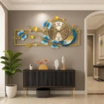 Metal Peacock Leaf Wall Clock – Multicolor Floral Metal Wall Art