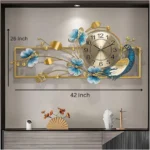 Metal Peacock Leaf Wall Clock – Multicolor Floral Metal Wall Art - Image 3
