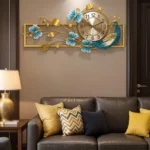 Metal Peacock Leaf Wall Clock – Multicolor Floral Metal Wall Art - Image 2
